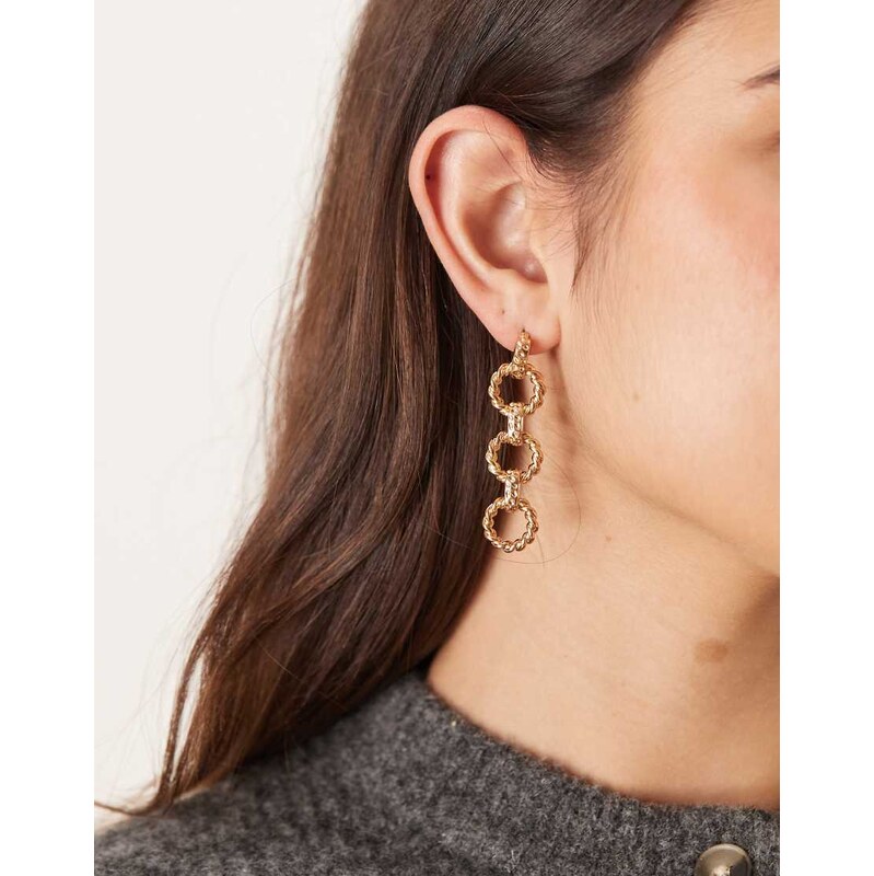 Accessorize triple chain link long drop earrings in gold 113650130