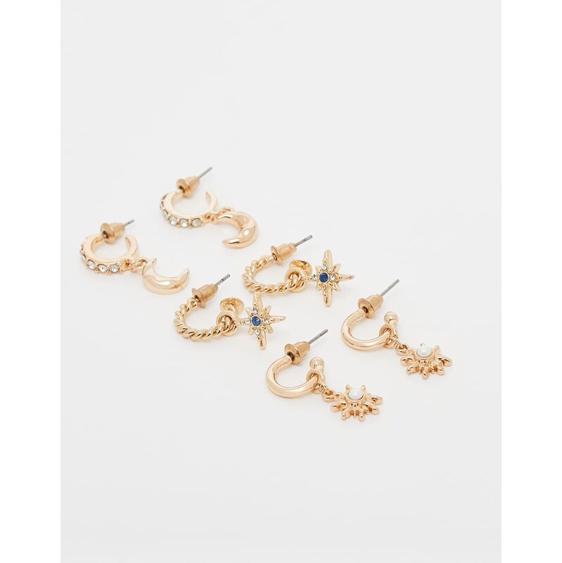 Accessorize pack of 3 celestial charm huggies with pearl earrings in 113638519