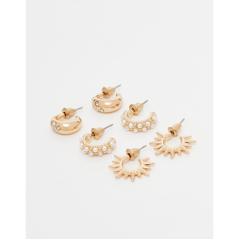 Accessorize pack of 3 celestial pearl huugies earrings in gold 113638518
