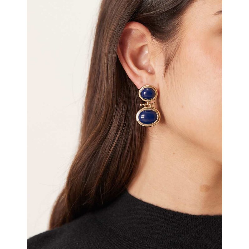 Accessorize double stone drop earrings in gold 113650129