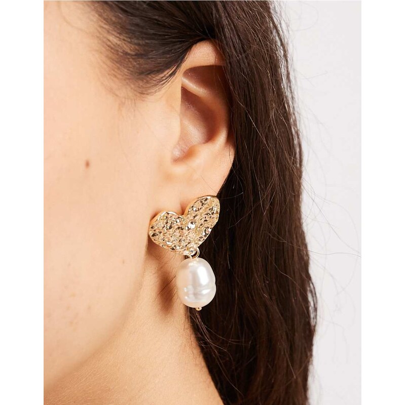 Accessorize heart faux pearl drop earrings in gold 113638580