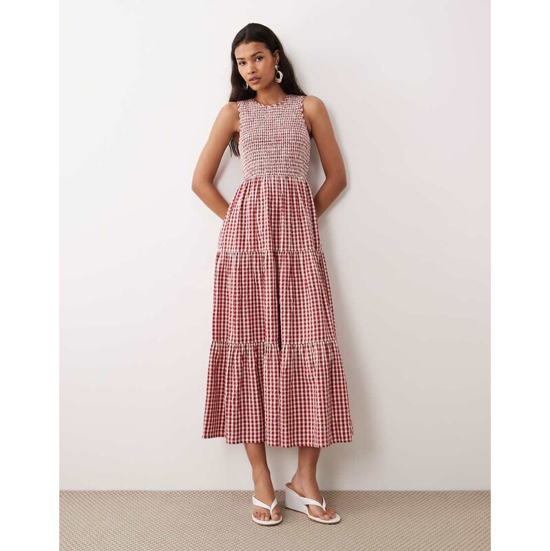 Nobodys Child cotton round neck shirred bodice tiered skirt midi