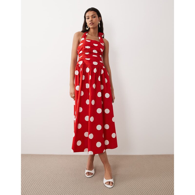 Nobodys Child Lilah occasion halter midi dress in red polkadot