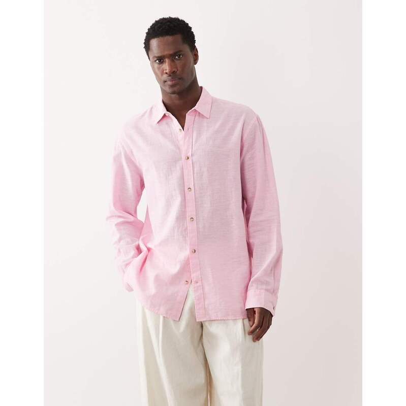 Jack & Jones linen blend shirt in pink
