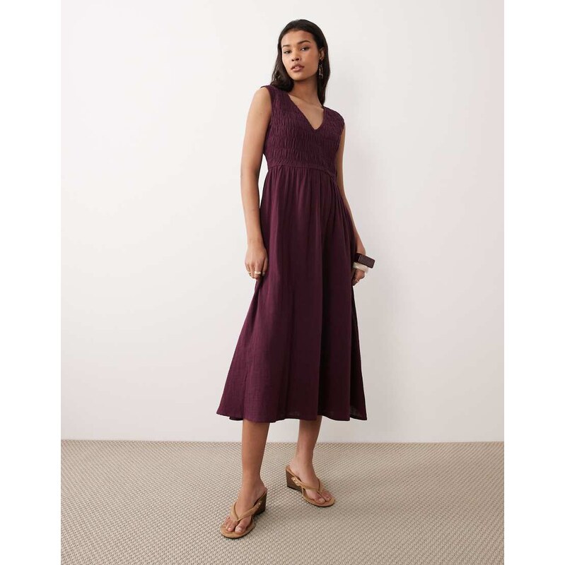 Nobodys Child Audrey ruched detail midaxi dress in deep purple 113623579