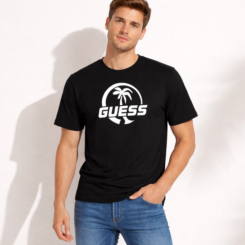 Guess cn ss logo palm t-shirt BLACK