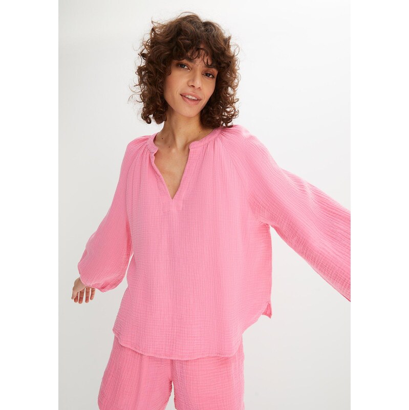 bonprix Oversize halenka z mušelínu růžová Žena