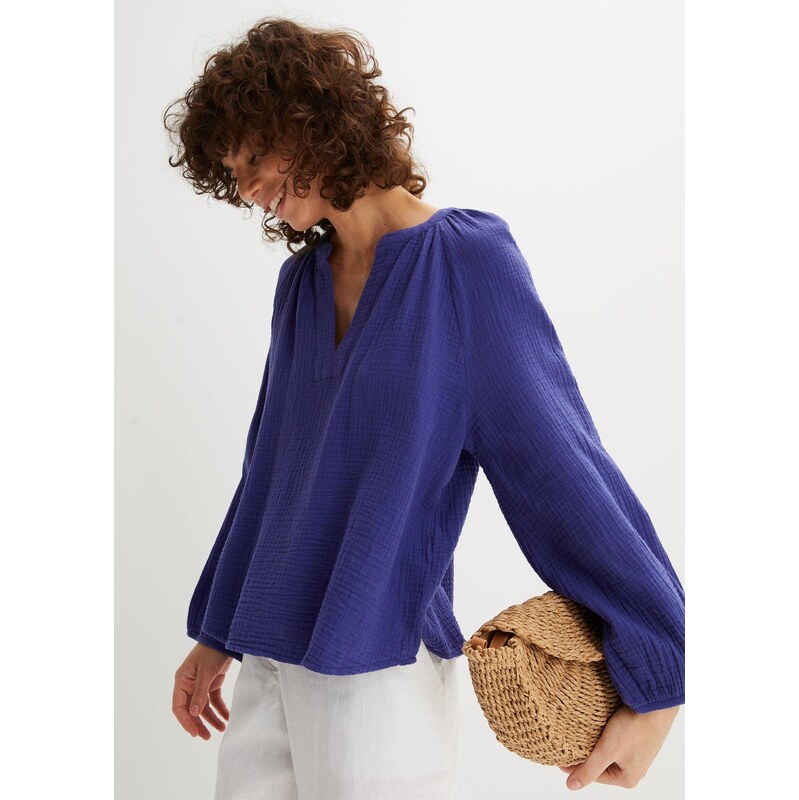 bonprix Oversize halenka z mušelínu fialová Žena 81622902