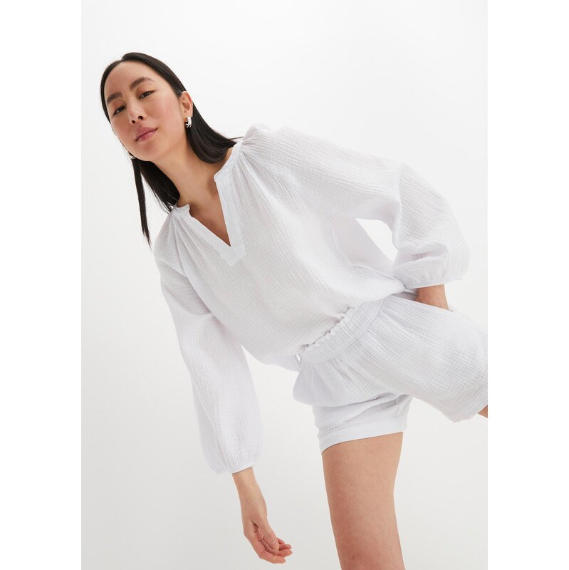 bonprix Oversize halenka z mušelínu bílá Žena