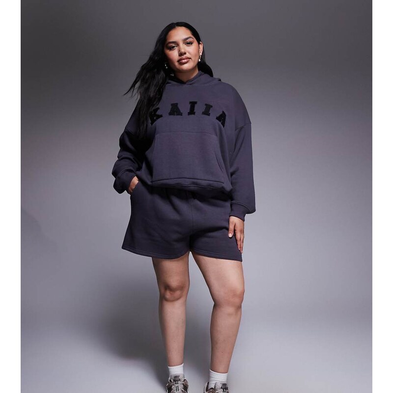 Kaiia Plus cotton rich embroidered logo sweat shorts co-ord in