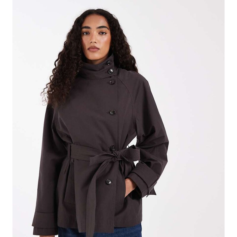 ASOS Tall ASOS DESIGN Tall funnel neck tie belt trench coat in 113476651