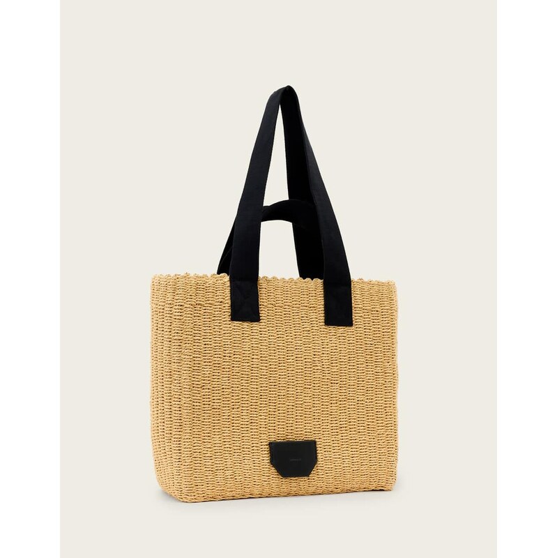 AllSaints izzy raffia tote bag in natural-Neutral