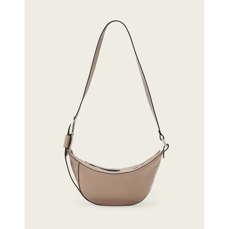AllSaints luna crossbody leather crescent bag in mocha brown 113476819