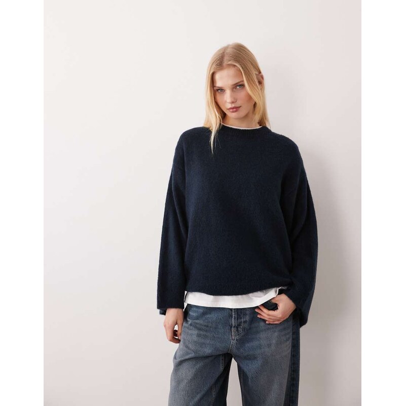 ASOS DESIGN fluffy jumper with cape back in navy
