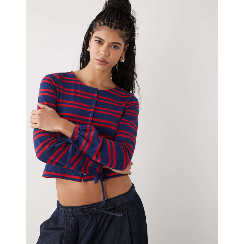 Reclaimed Vintage balloon sleeve top with tie cuff detail in red and 113476886