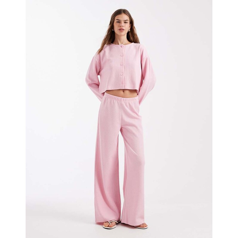 Miss Selfridge soft rib wide leg trouser co-ord in pink