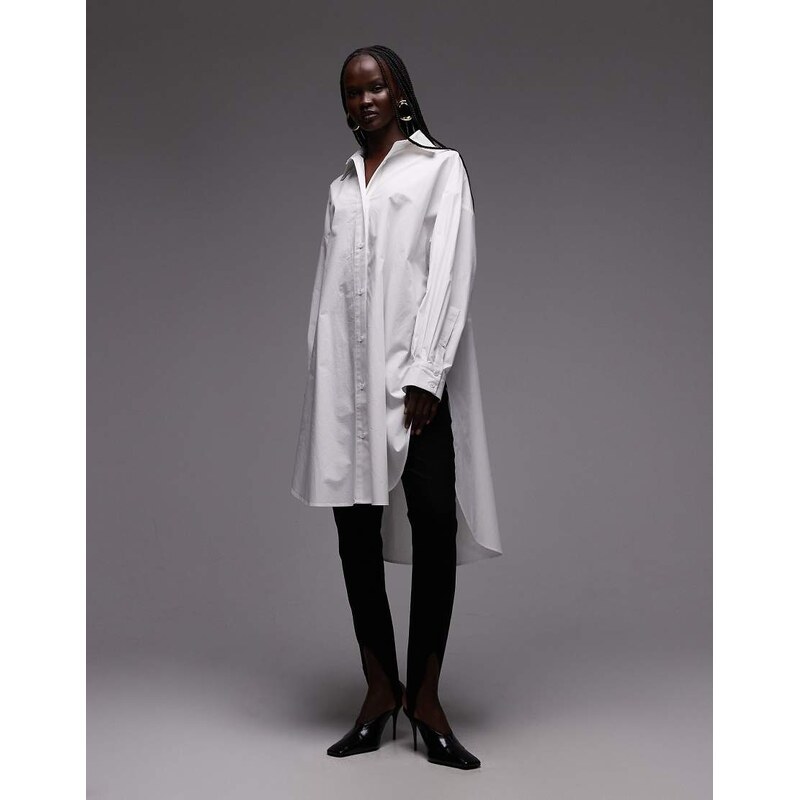 ASOS DESIGN wide cuff longline oversized shirt in white