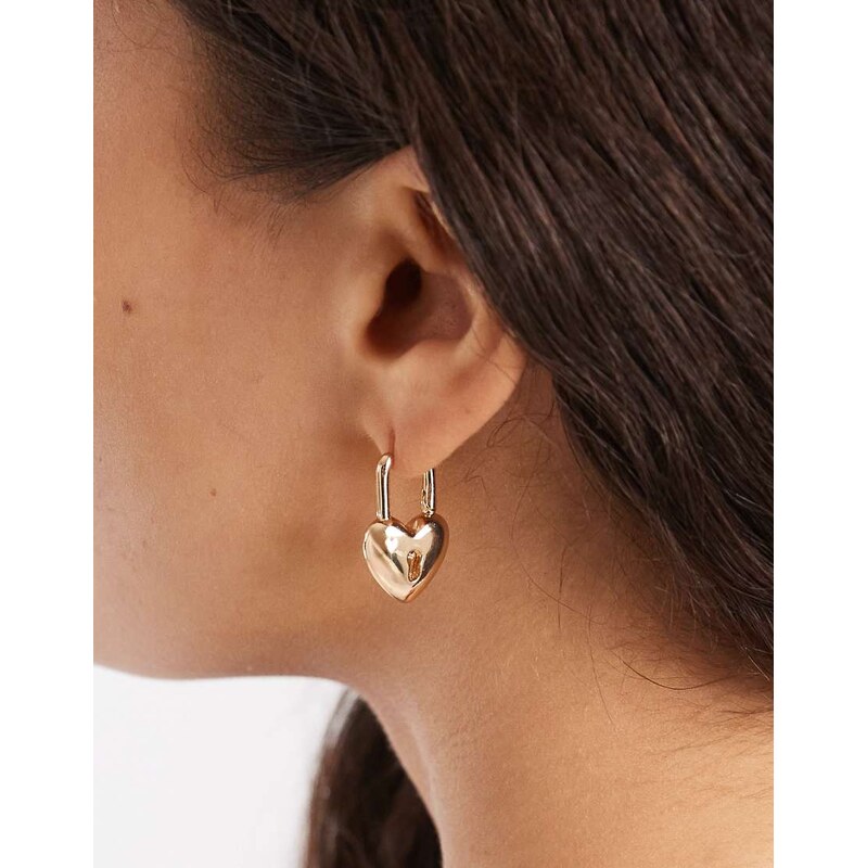 Accessorize padlock heart hoop earrings in gold 113638579