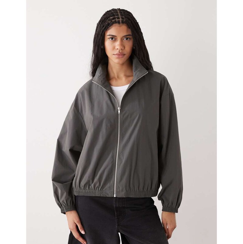 Weekday track jacket with funnel collar in dark grey 113881737