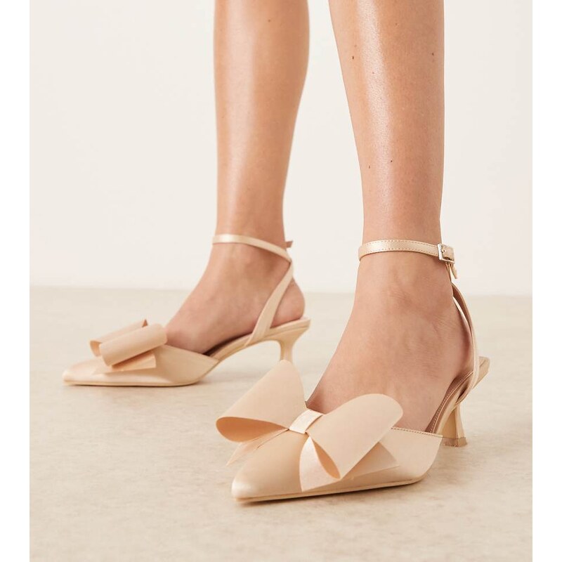 Be Mine Wide Fit Bridal kitten heel shoes with bow in rose satin