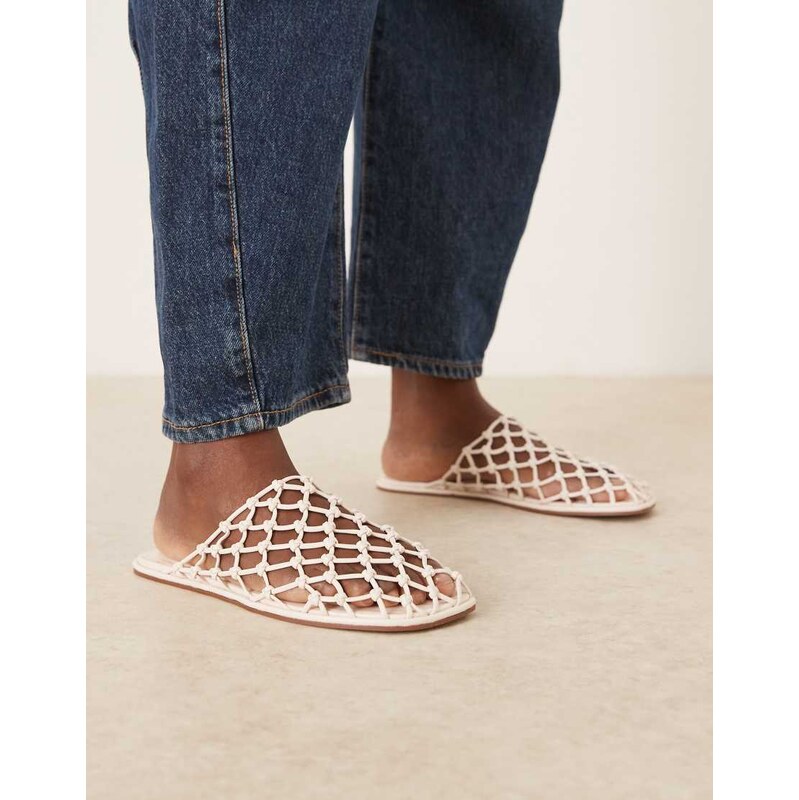 ASOS DESIGN Mercy woven flat mules in off white