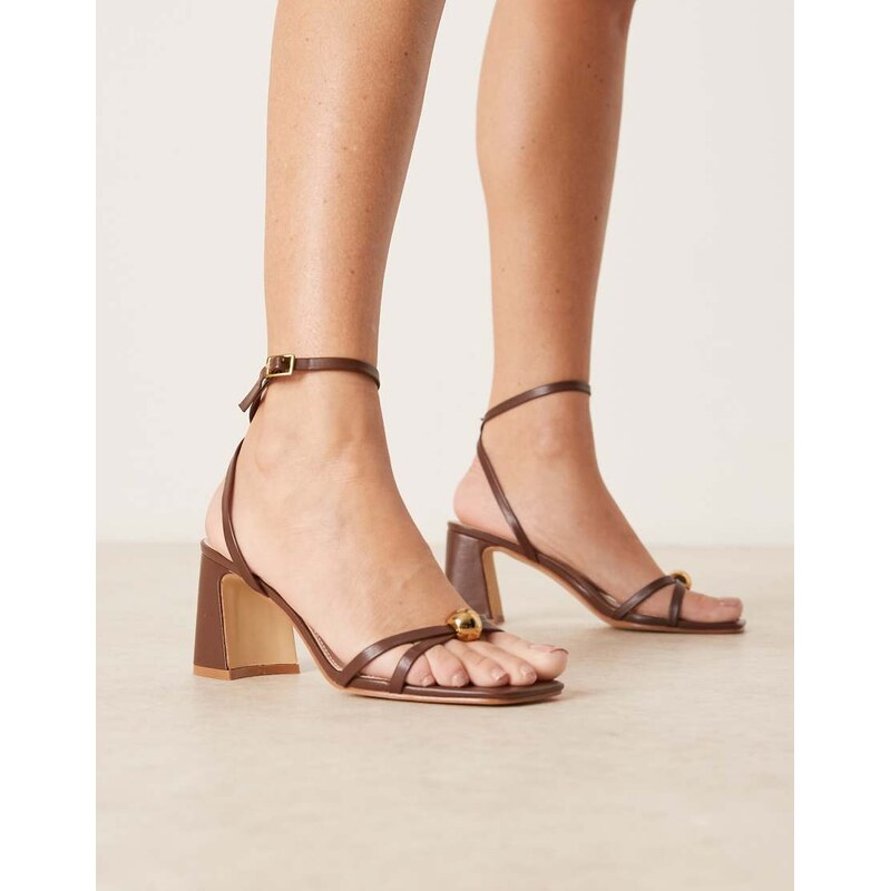 RAID Devena block heeled sandals in gold detail in brown
