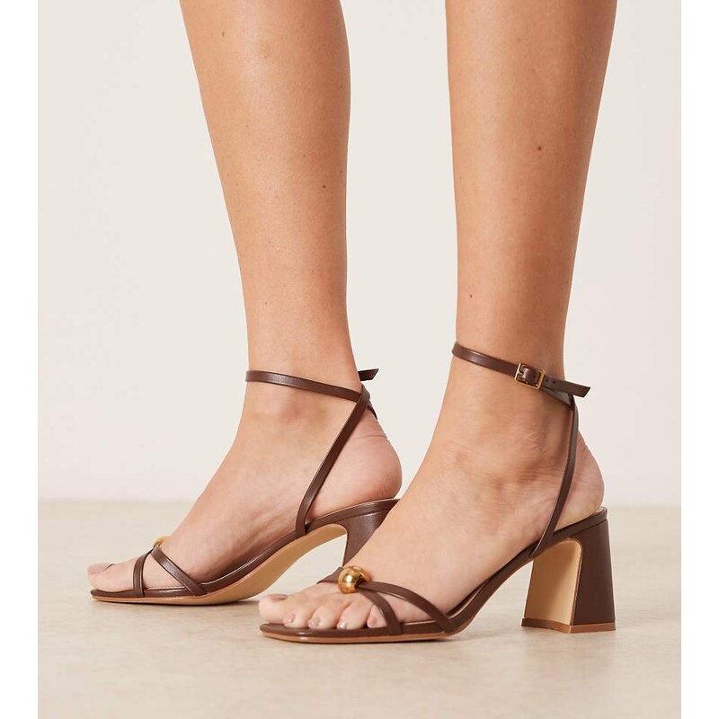 RAID Wide Fit Devena block heeled sandals in gold detail in brown 113494563