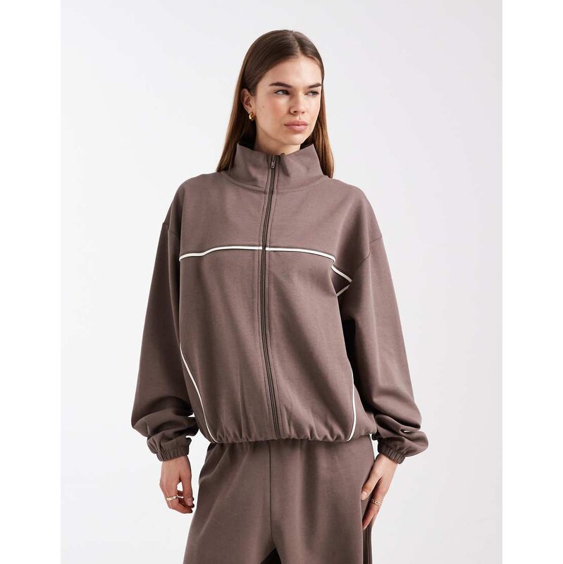 ASOS DESIGN zip up hooded co-ord jacket in chocolate-Brown 113494579