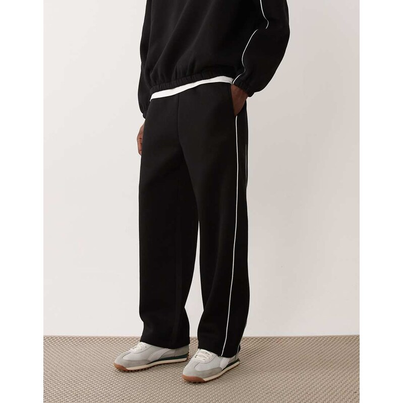 ASOS DESIGN wide leg joggers with piping in black