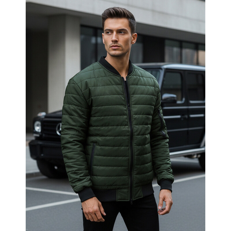 FashionStreet Pánská prošívaná bunda bomber zelená TX2211A