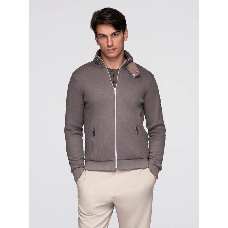 Ombre Clothing Popelavá pletená bunda s vysokým límcem V2 C645