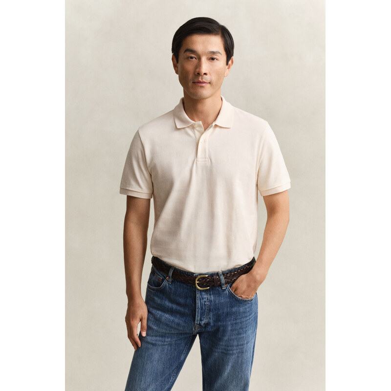 POLOKOŠILE GANT TEXTURE STRIPE SS POLO CREAMED WHITE