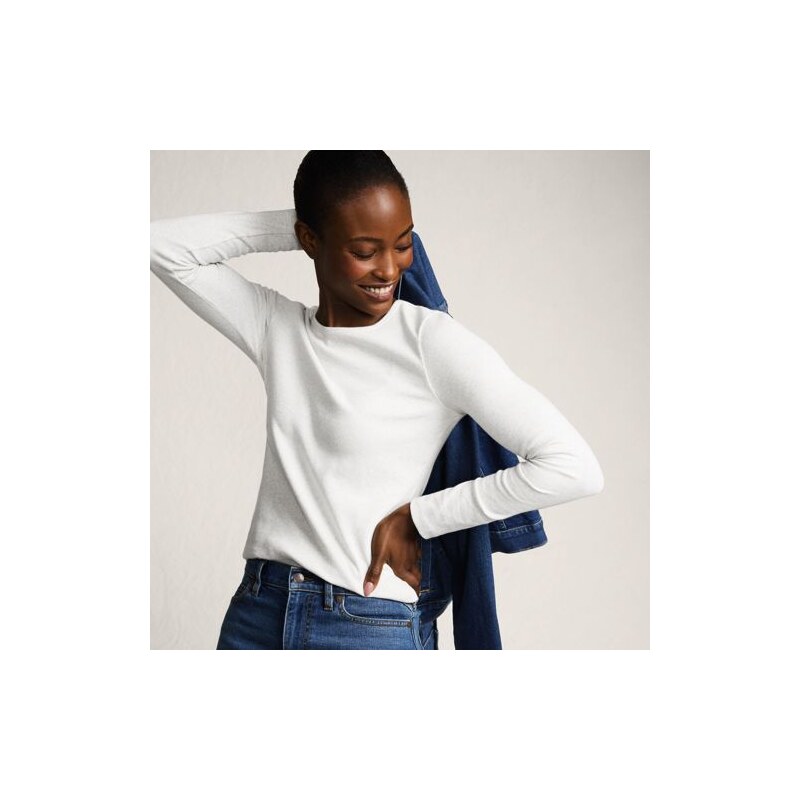 Womens Long Sleeve Micro Rib Top, Women, size: M, petite, White,