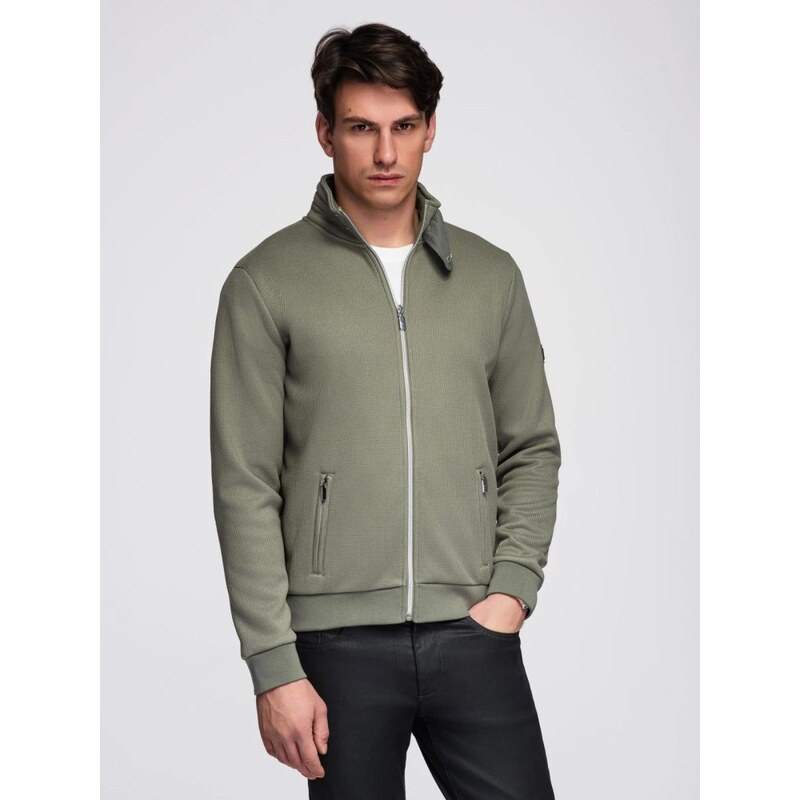Ombre Clothing Khaki pletená bunda s vysokým límcem V3 C645