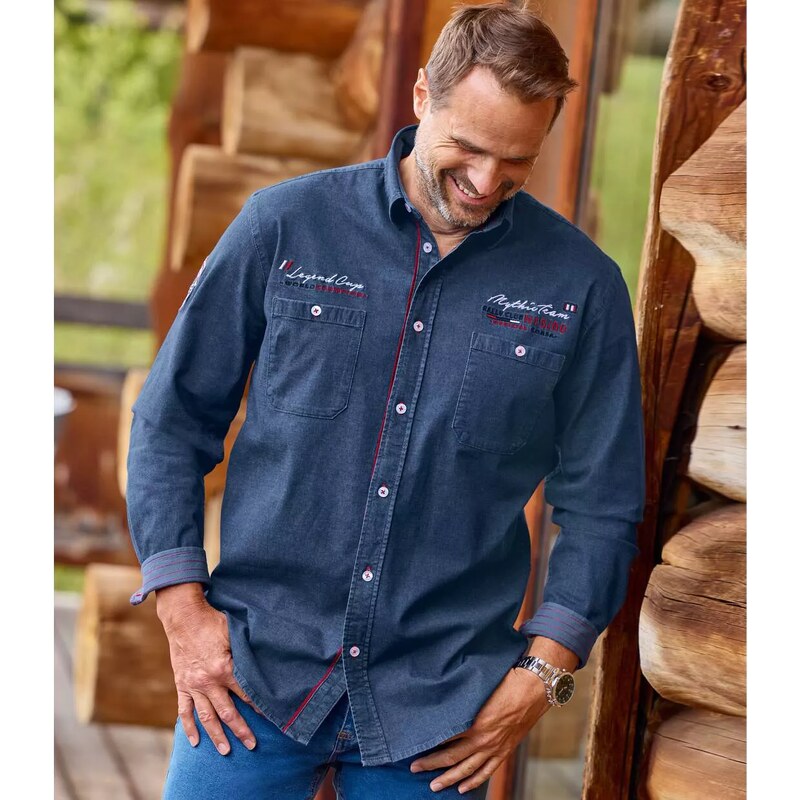 Košile ze strečového denimu s výšivkami Atlas For Men Modrá