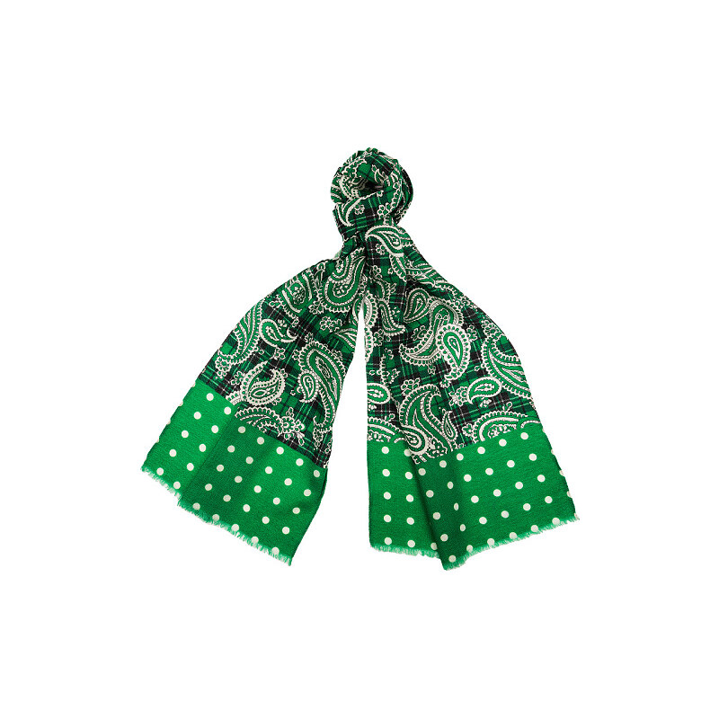 Made in Italy Luxusní vlněná šála - zelená paisley