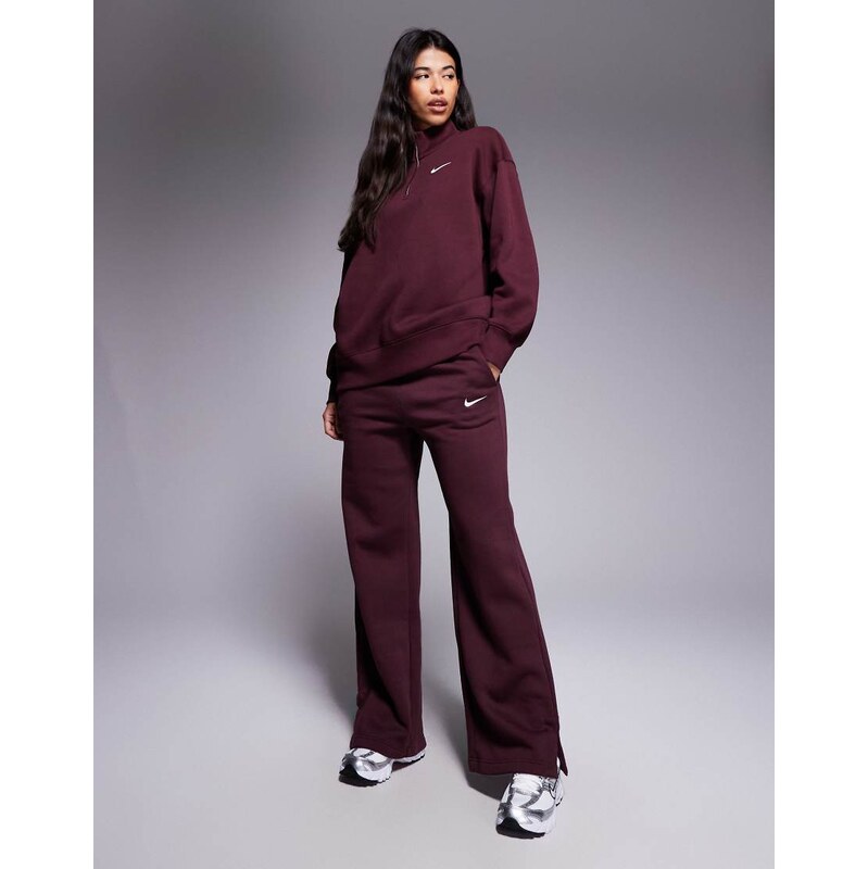 Nike Phoenix Fleece high waisted wide leg joggers in burgundy