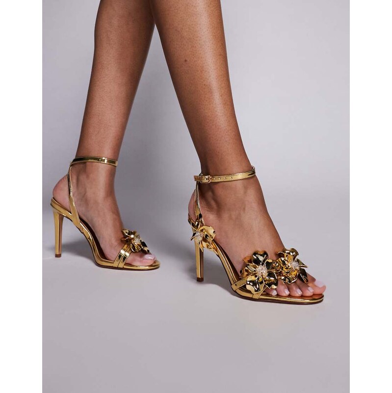 Azalea Wang Freja heeled sandals with flowers in gold 113501801