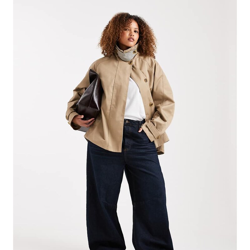 ASOS Curve ASOS DESIGN Curve oversized cape detail with check liner in 113500215
