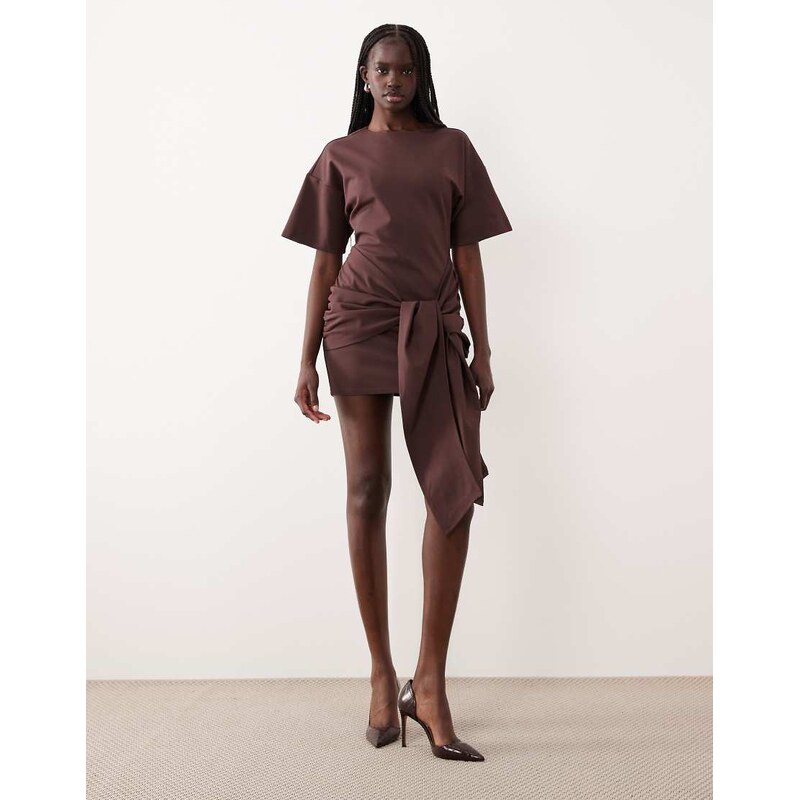 Pretty Lavish Olivia jersey dropped shoulder tie drape detail mini 113500228