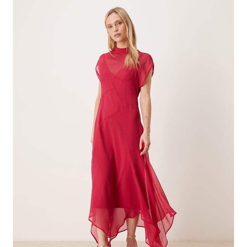 ASOS Petite ASOS DESIGN Petite high neck hanky hem chiffon maxi dress 115520365