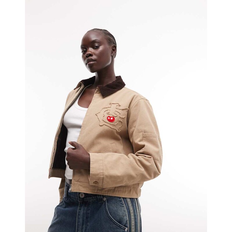 ICECREAM logo cropped workwear jacket in beige-Neutral 113500241