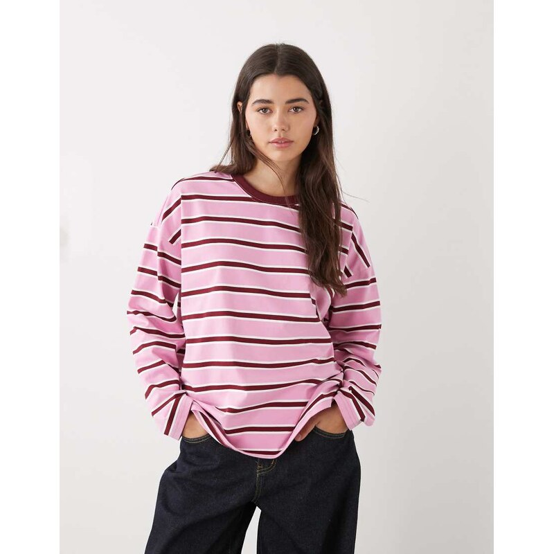 Noisy May boxy long sleeve top in pink & red stripe 115520603