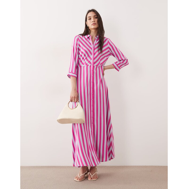 YAS maxi shirt dress in pink and violet stripe print