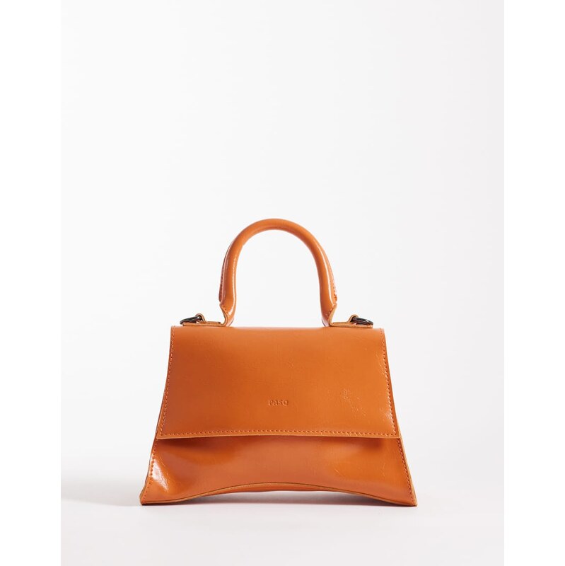 PASQ mini curved bottom grab bag with cross body strap in orange 113500257