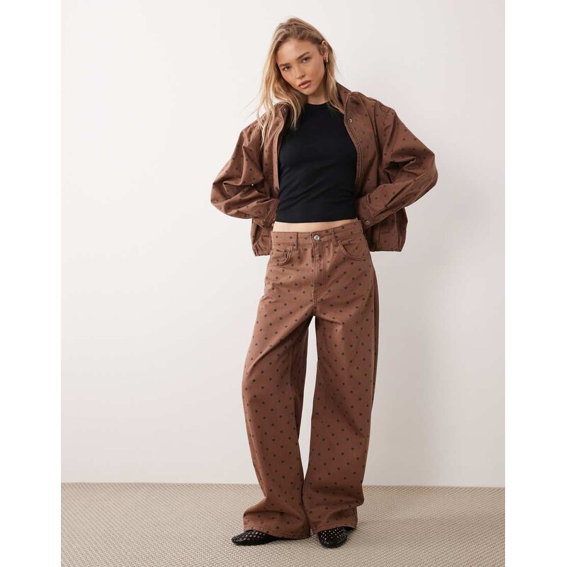 Mango Dots 100% cotton baggy jean co-ord in brown polka dot