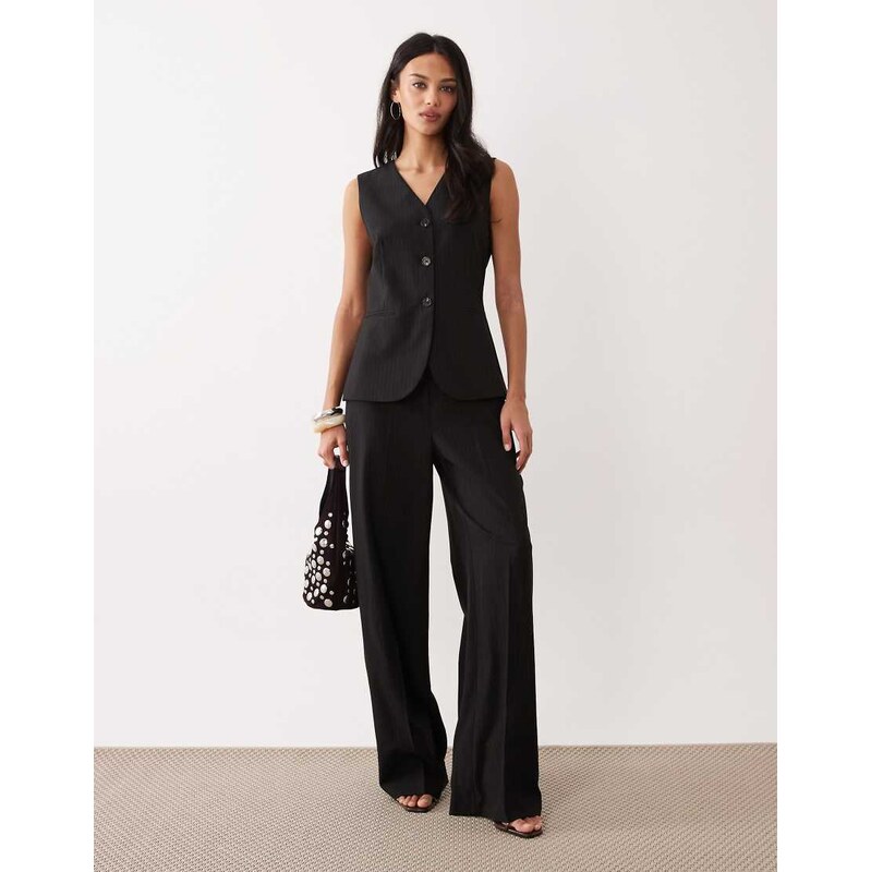 Mango tailored sleeveless jumpsuit in charcoal pinstripe-Grey