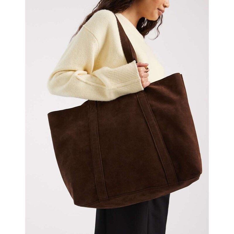PASQ large suede tote in dark brown 113518692
