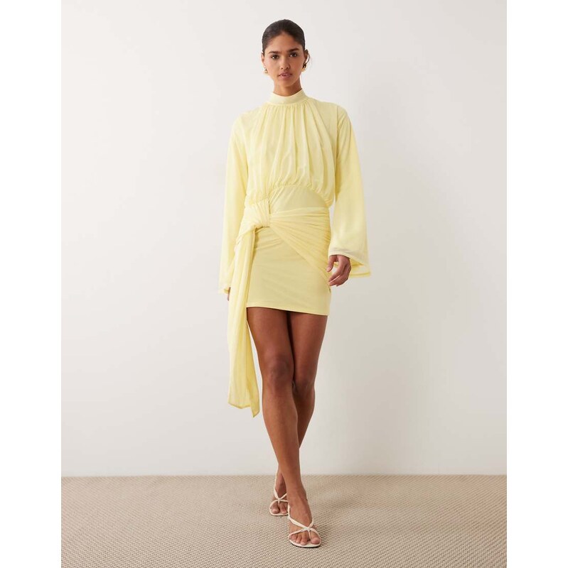 ASOS DESIGN stretch chiffon high neck blouson mini dress in