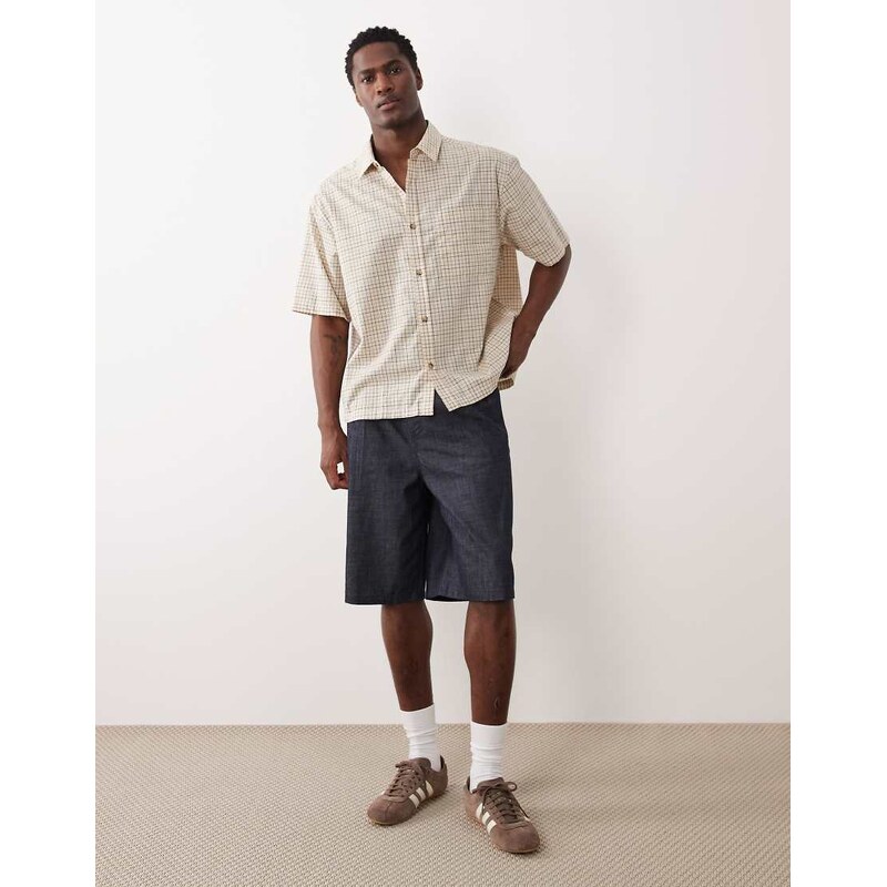 ASOS DESIGN boxy oversized dad check shirt in yellow